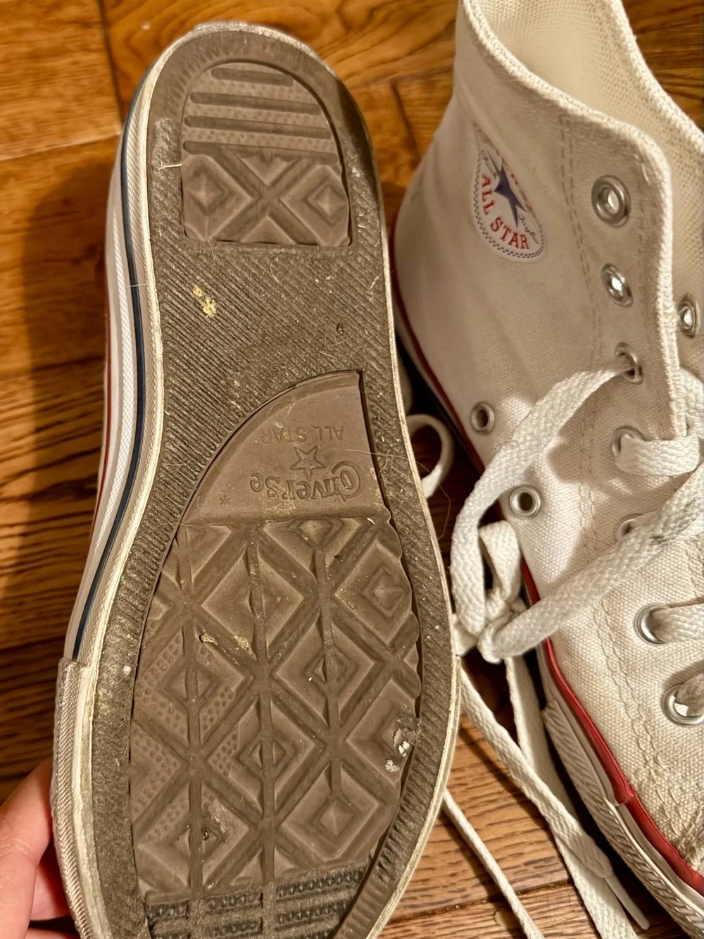 Converse White High-Top Sneakers with Red Stripe